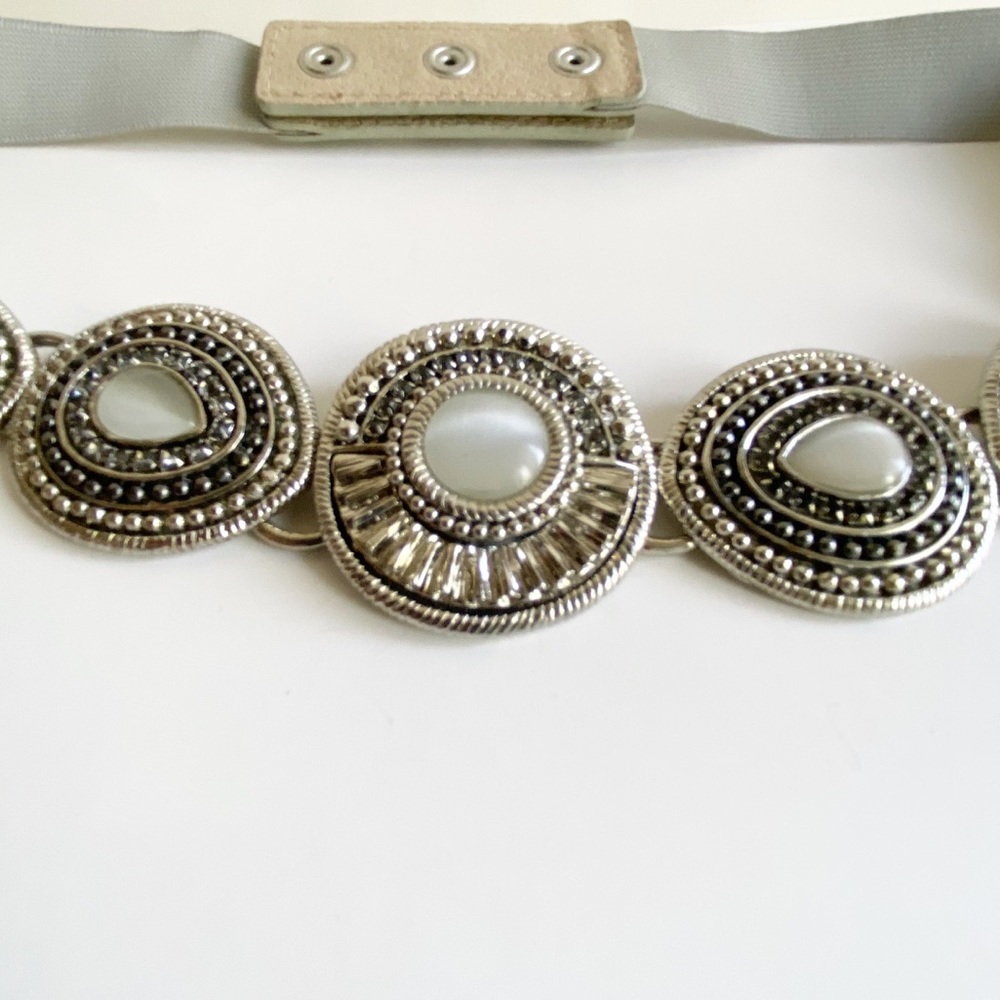 Vintage Gray Elastic Belt With Rhinestones - Picture 1 of 9